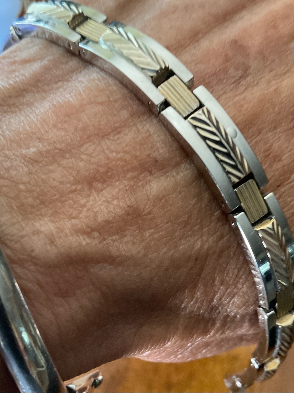 Two-Tone Silver and Gold Patterned Link Bracelet